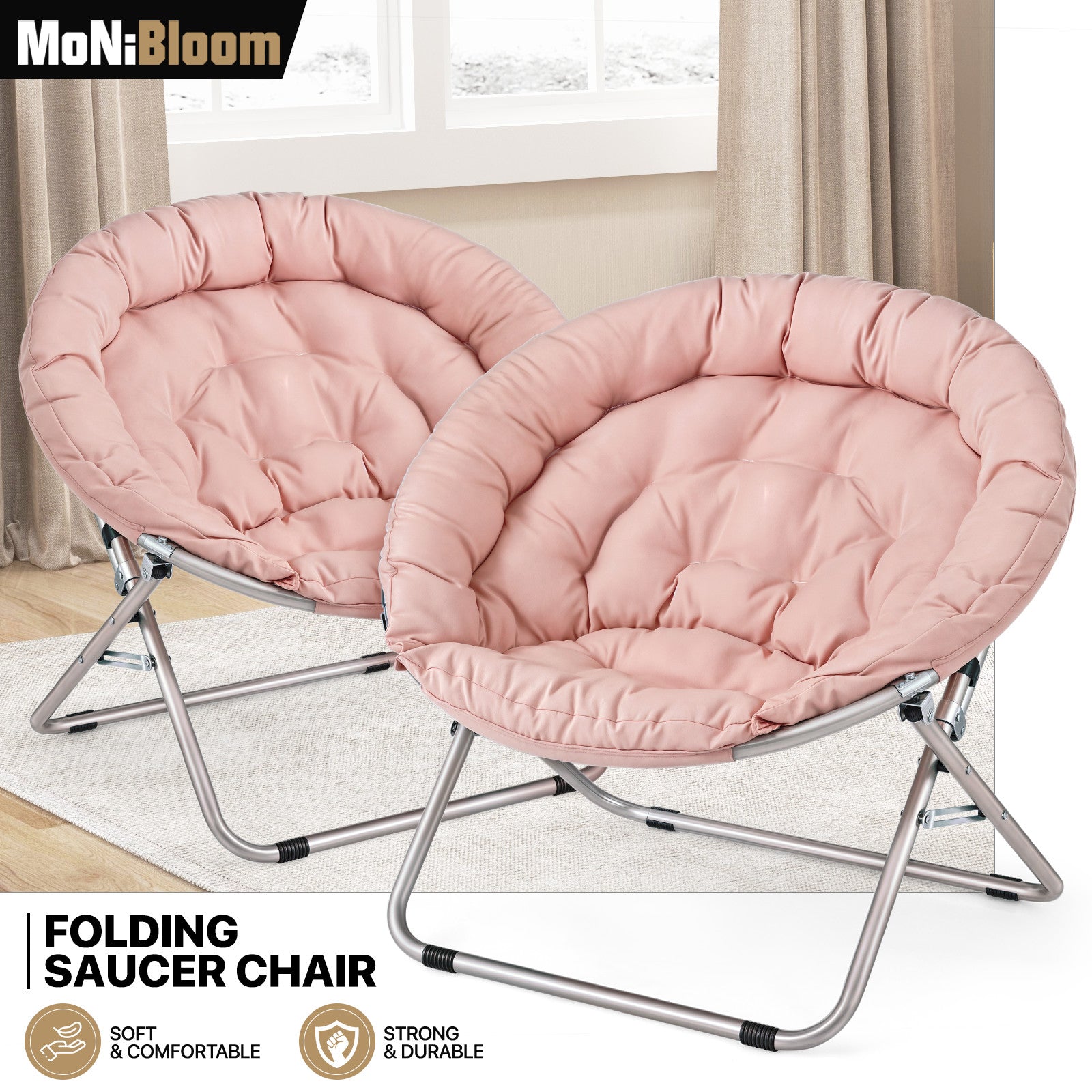 Set of 2 Soft Cozy Saucer Chairs - Pink