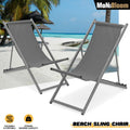 2 Pack Foldable Beach Sling Chair Set Adjustable Backre