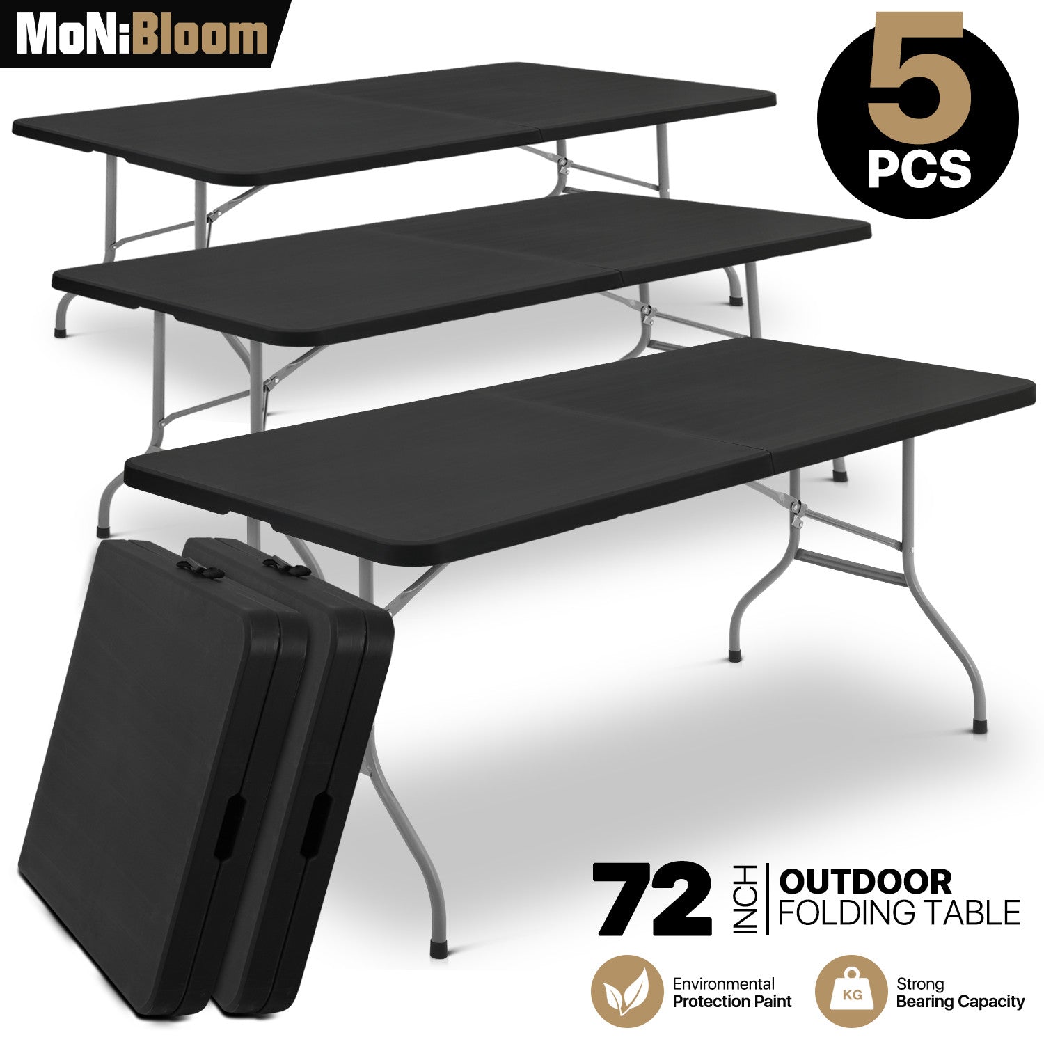 Black Folding Dining Table - 5 Pack