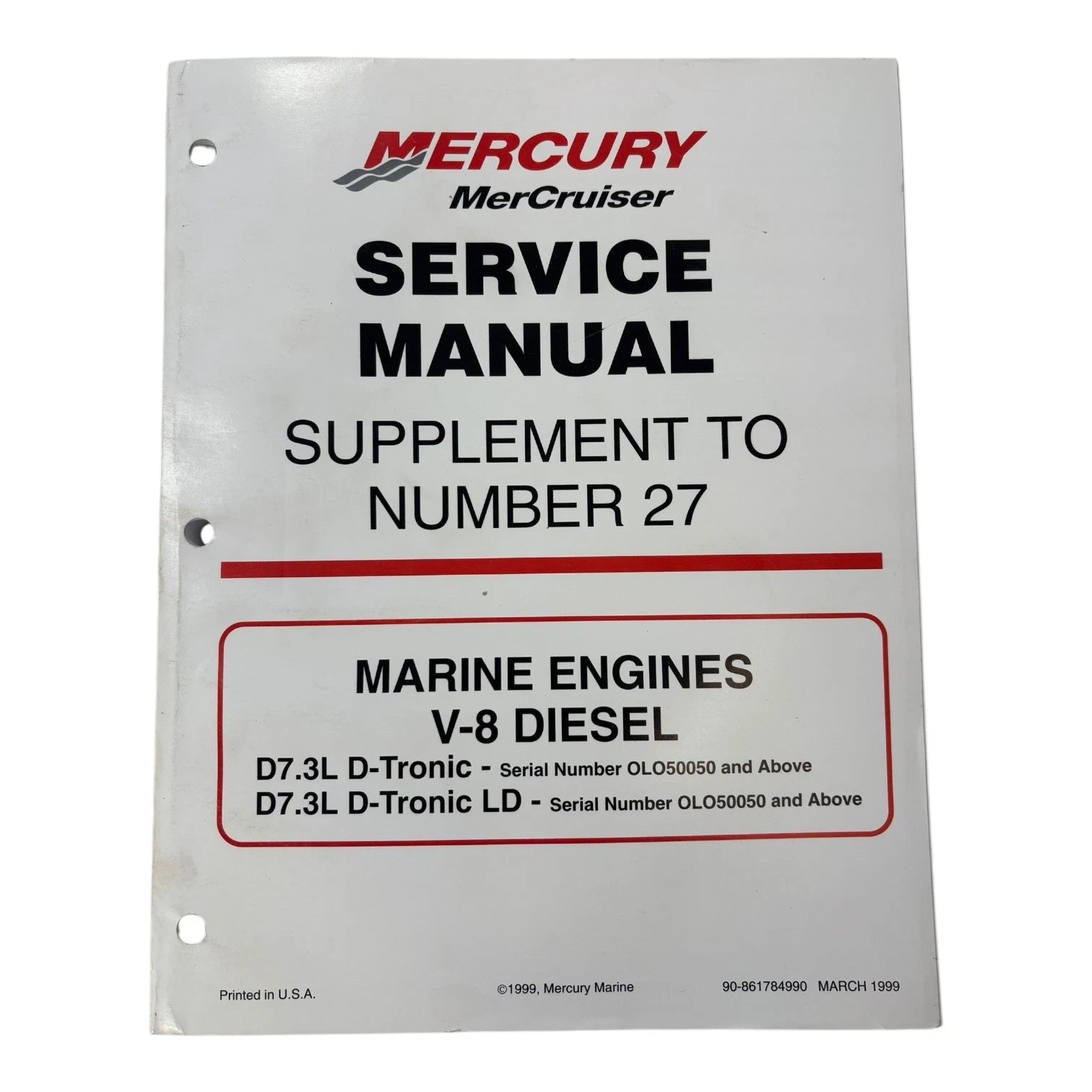 Mercury 90-861784990, Service Manual, Supplement To #27, V-8 Diesel