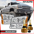 Chrome Headlight & 6500K LED Bulb for 03-07 Chevy Silverado