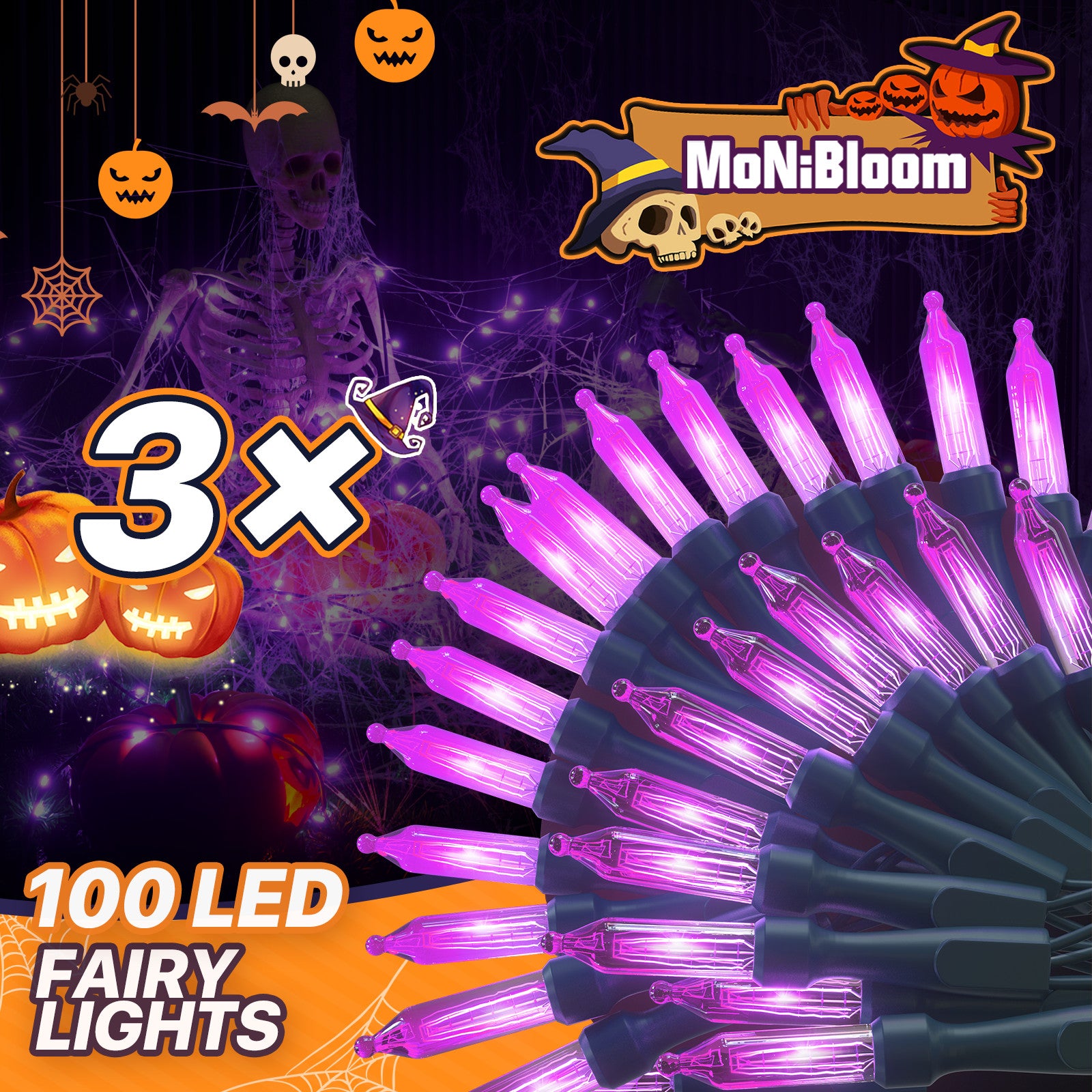 3 Pack 100 LED Plug-In Halloween Fairy Lights