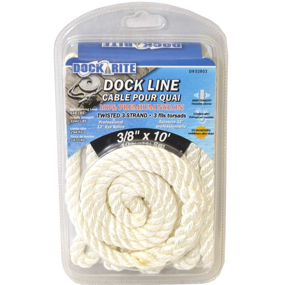 Dock Rite Boat Dock Line DR52803 3/8 Inch x 10 Foot White Nylon by Dock Rite