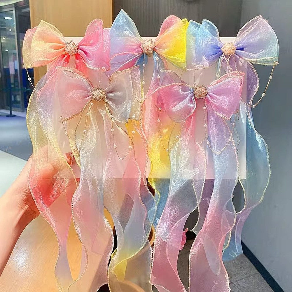 Pearl Bow Hair Clip with Flowing Tassels