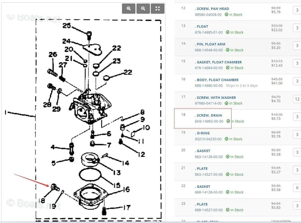 Screw Drain – Yamaha Outboard 40-90HP CV40