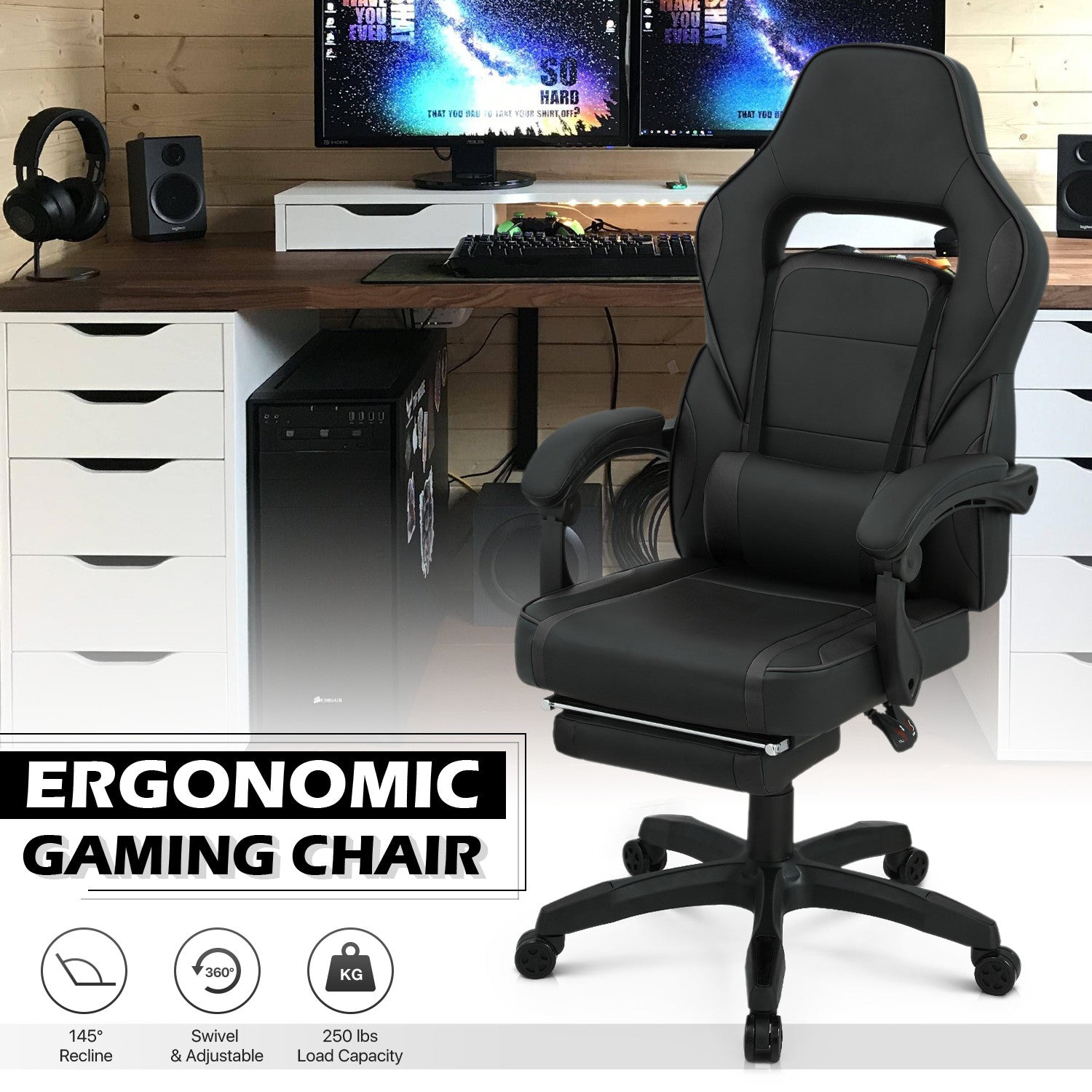 Ergonomic Gaming Racing Chair with Footrest