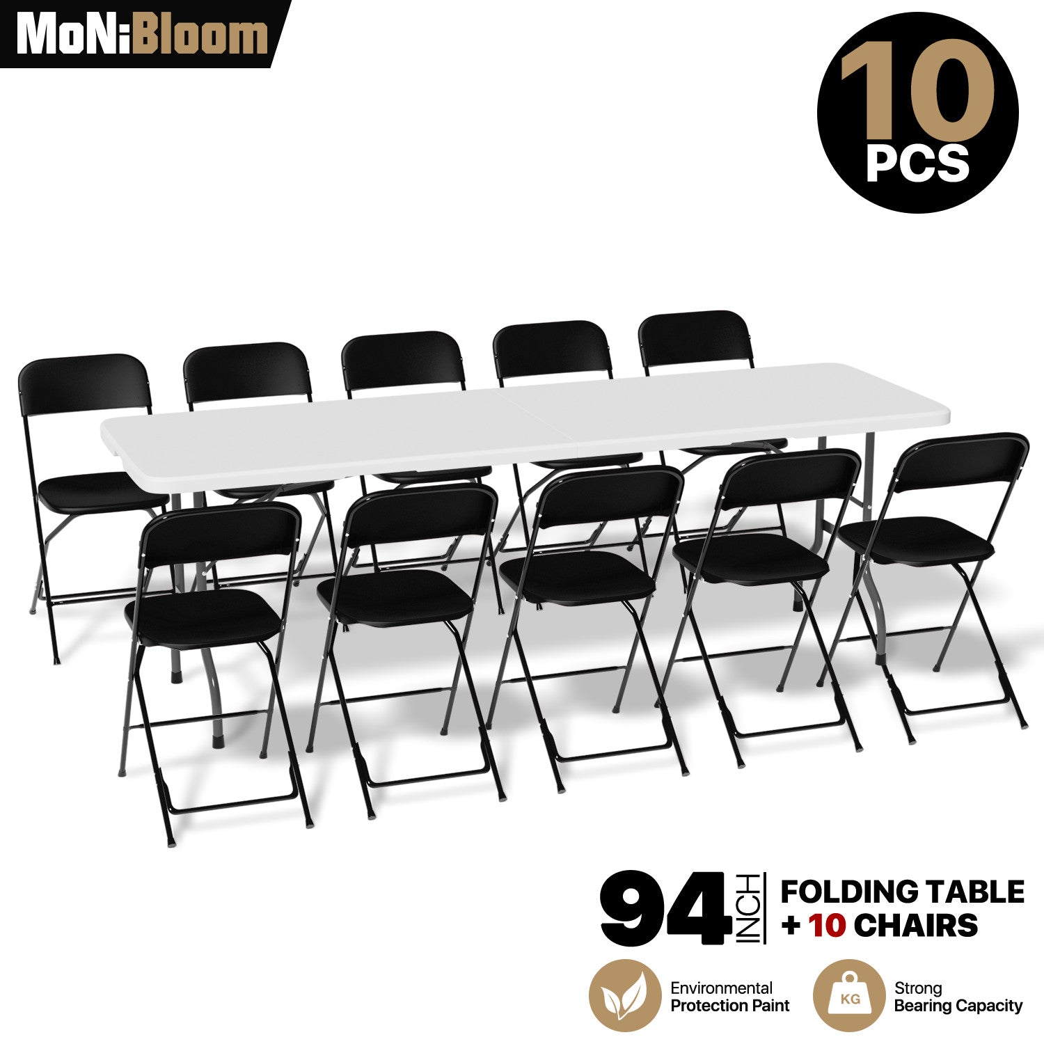 [10 PACK FOLDABLE CHAIR+8 FT PICNIC TABLE SET] Outdoor