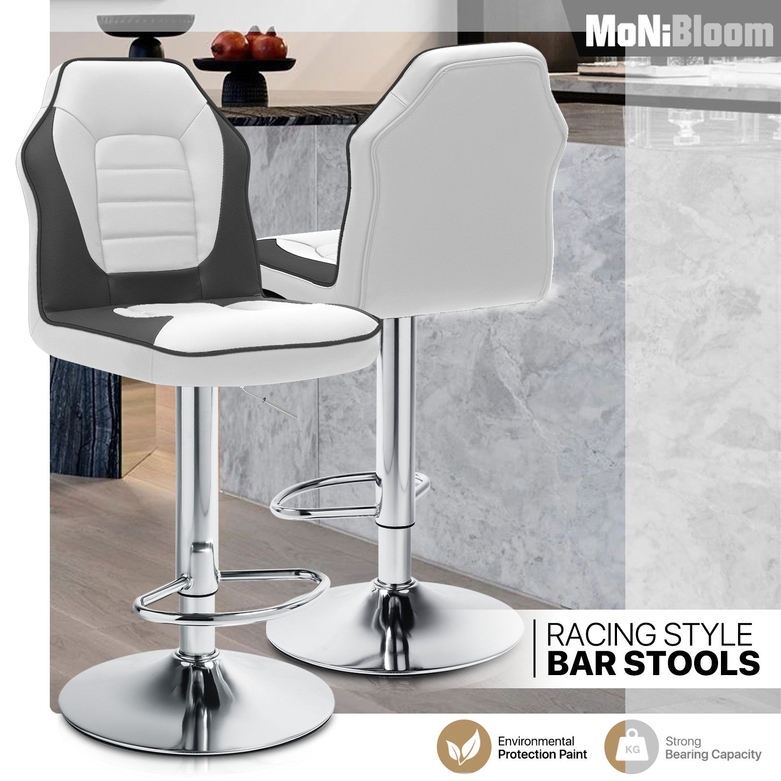 2 Piece White Leather Bar Stool Set