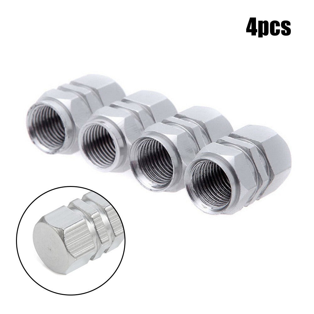Silver Aluminum Tire Valve 4 Pack