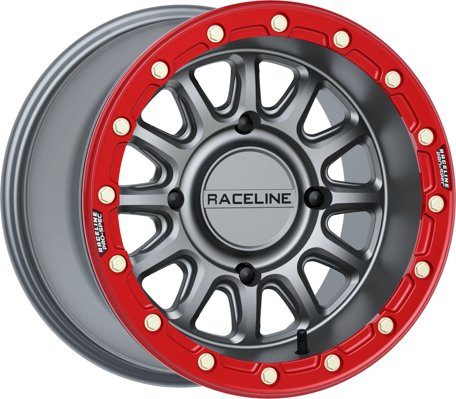 Raceline Alpha Wheel 15x7 Gunmetal/red Beadlock For Polaris Rzr R
