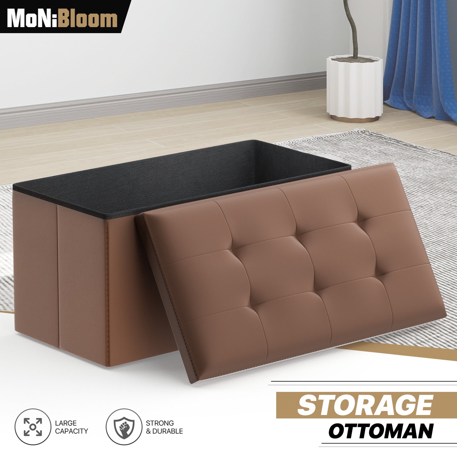 30"Lift Top Storage Ottoman Bench Leather Upholstered S
