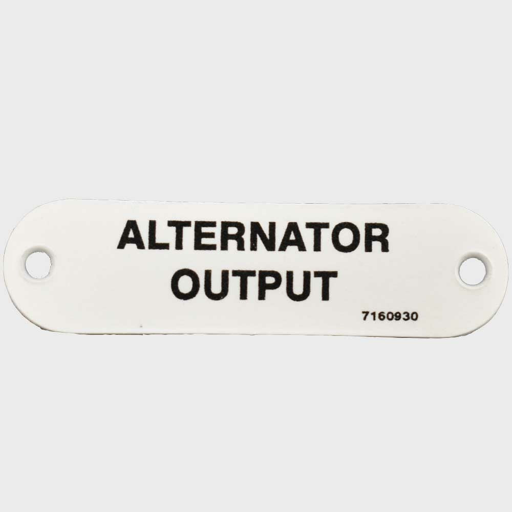 Boat Alternator Output Label White Plastic 2 3/4 Inch by Carver