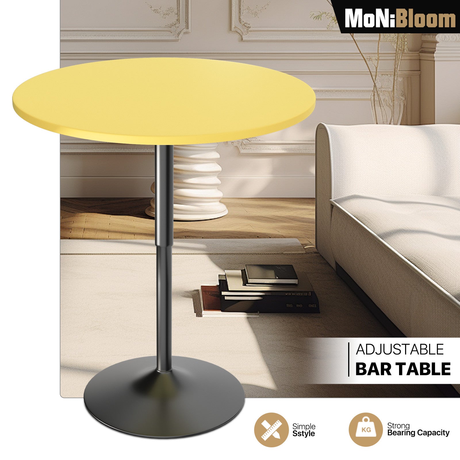 Yellow Wooden Round Bar Table with Adjustable Height