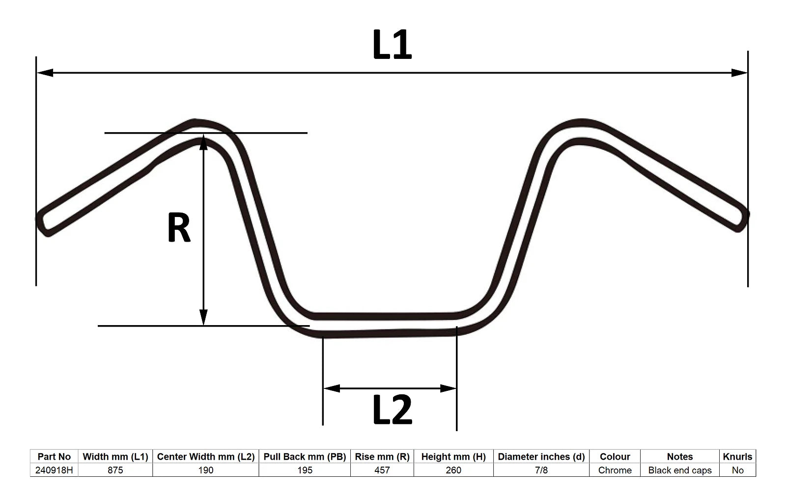 Handlebar Chrome 18" Rise Wide Bottom