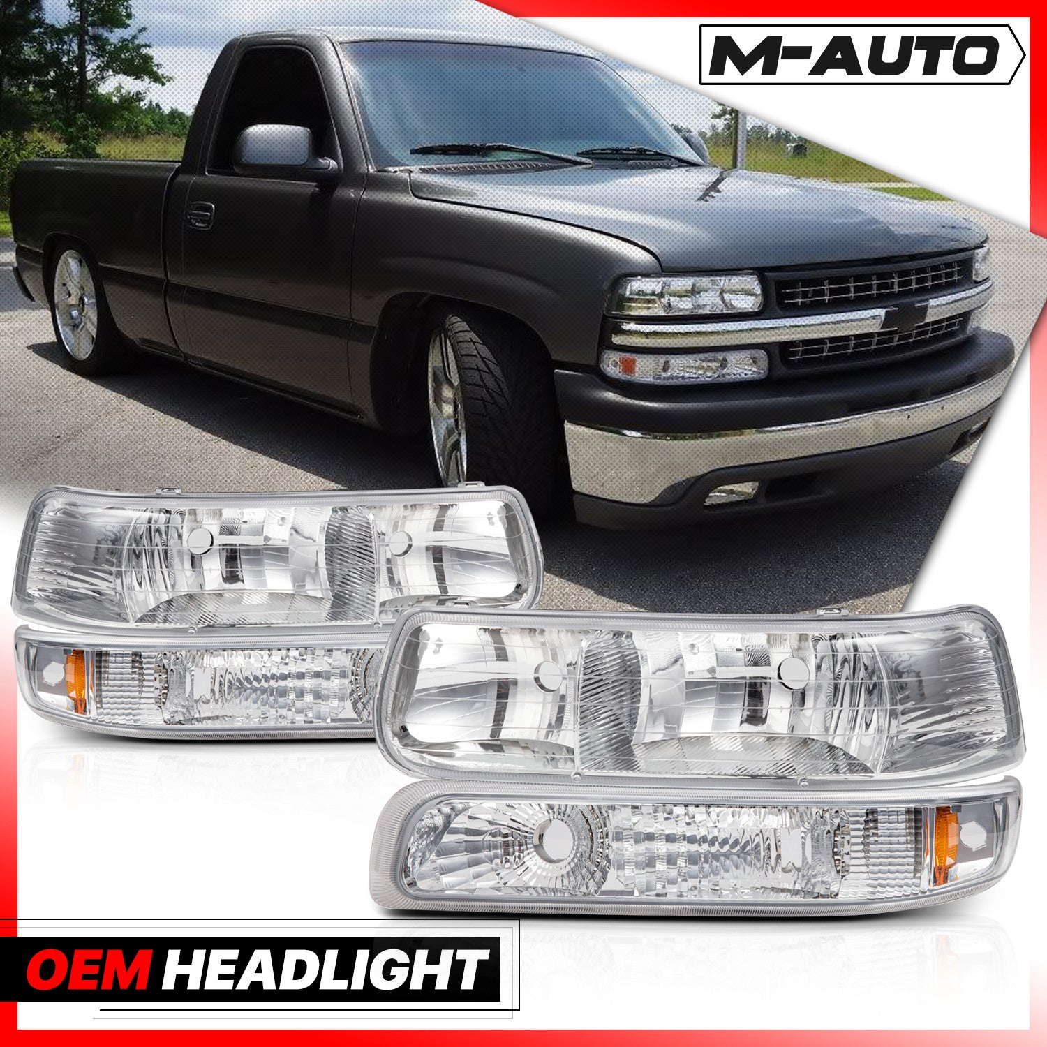 Chrome Replacement Headlight for Silverado