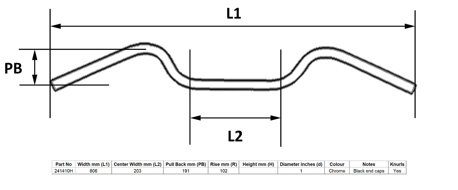 Handlebar 1" Chrome Glide 4" Rise With Dimples (Each)