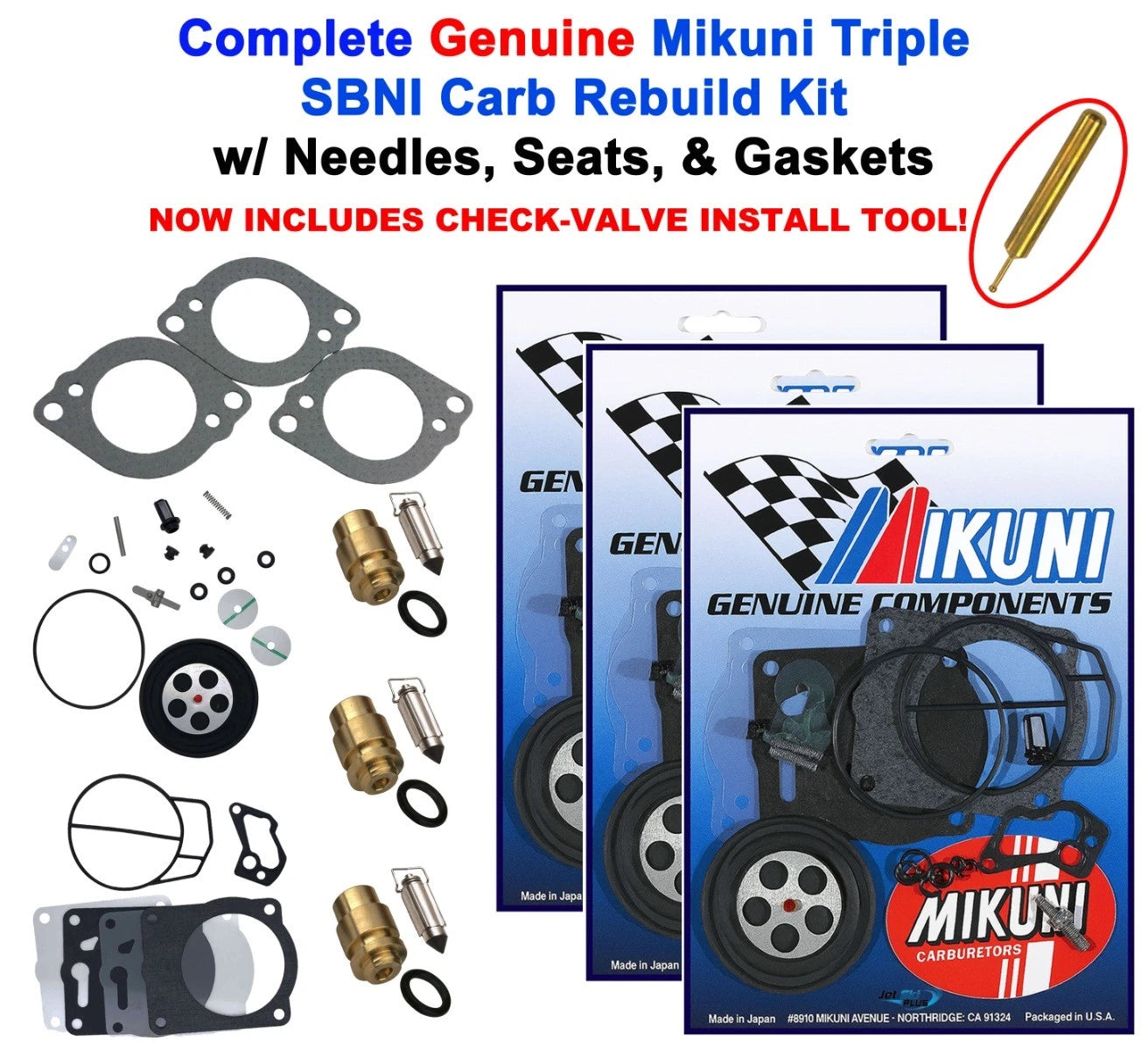 Yamaha Gp1200r Genuine Mikuni Triple Carb Rebuild Kit W Needles,