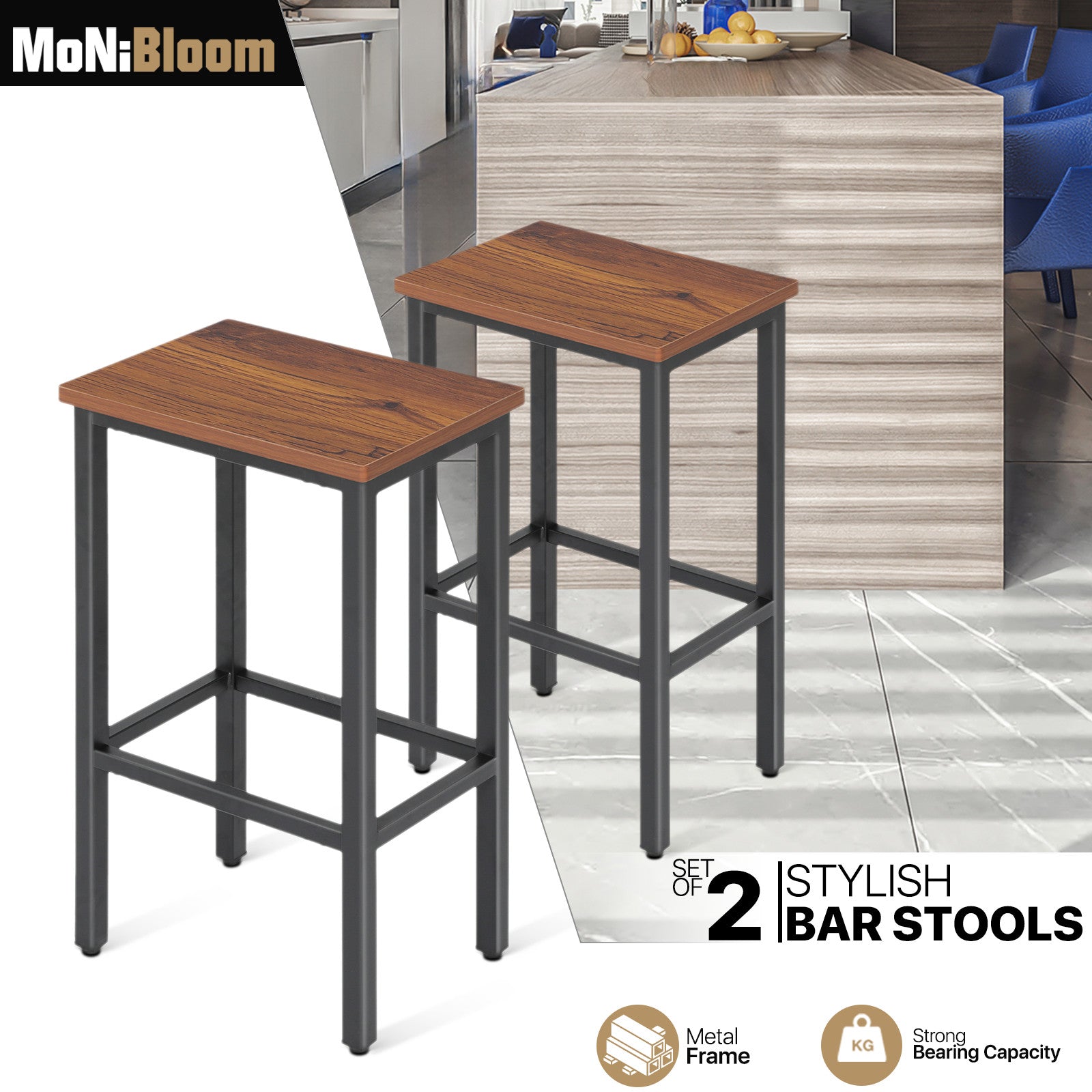 Brown Backless Bar Stools Set of 2