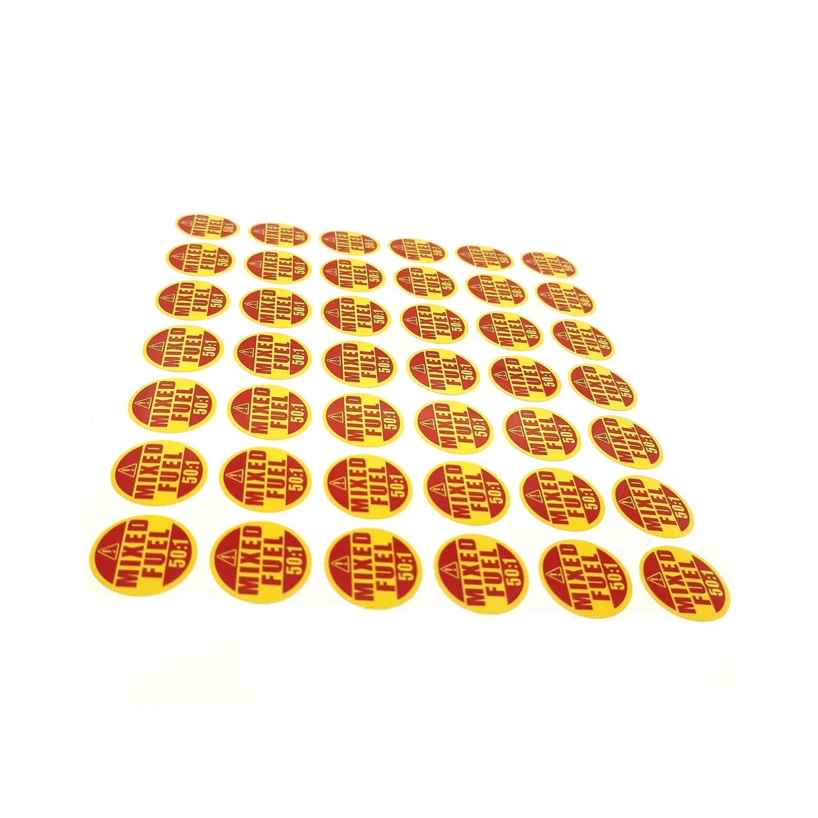 Mixed Fuel 1" Round 50:1 Decal Sticker for Gasoline Fuel - 42 Pcs