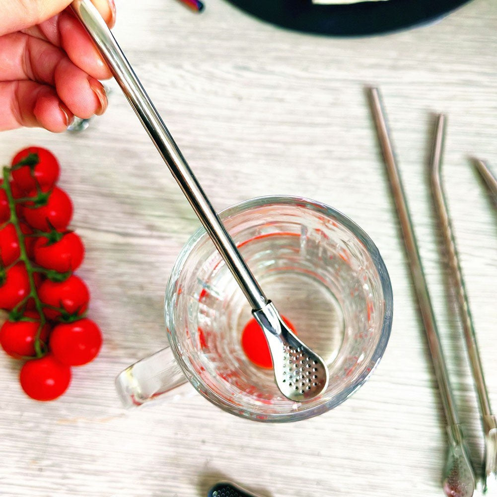Steel Straw Spoon for Mixing and Filtering
