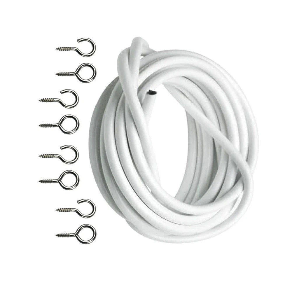 3m White Expanding Wire Cord Cable W/ 4 Hooks & 4 Eyes For Light