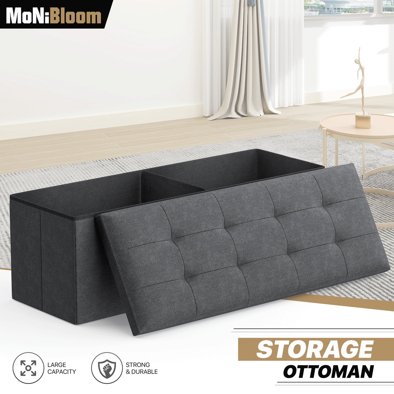 Gray Rectangular Storage Ottoman - 43"
