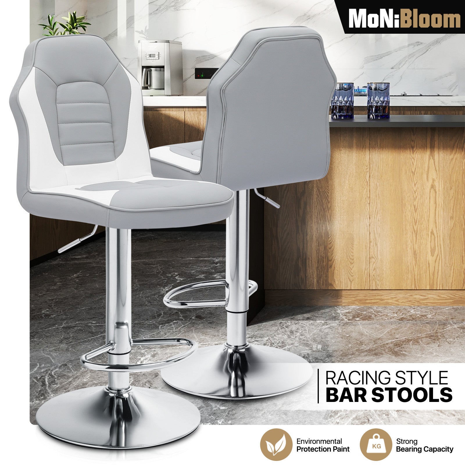Set of 2 Grey Swivel Bar Stools