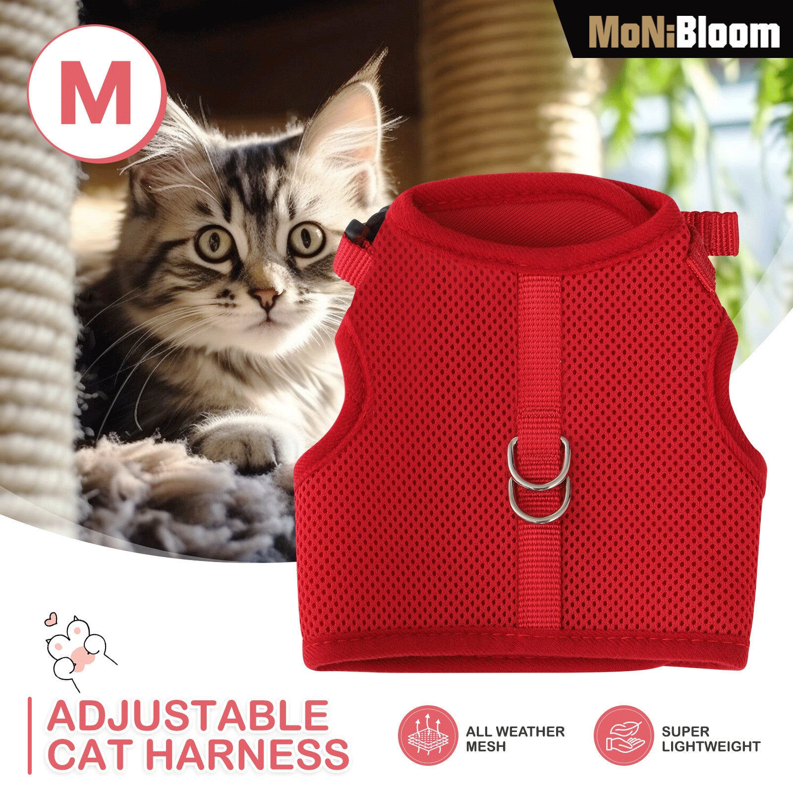 Breathable Mesh Cat Pet Harness Adjustable Escape Proof