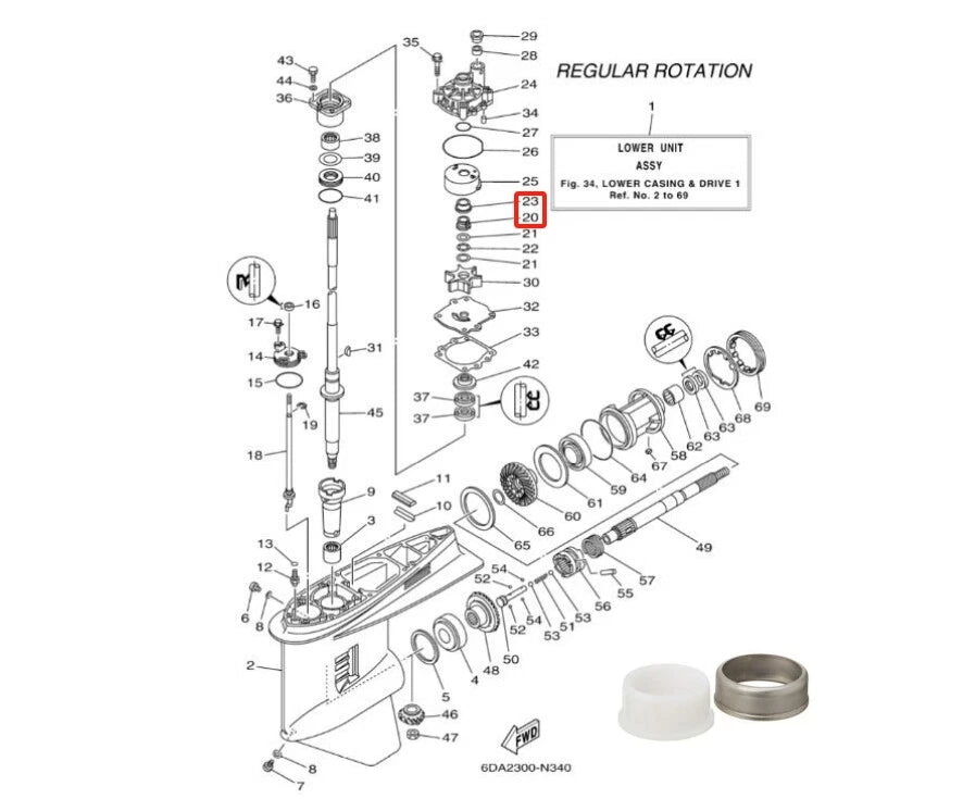 Drive Shaft Collar & Spacer for Yamaha 61A/61A (2 Sets)