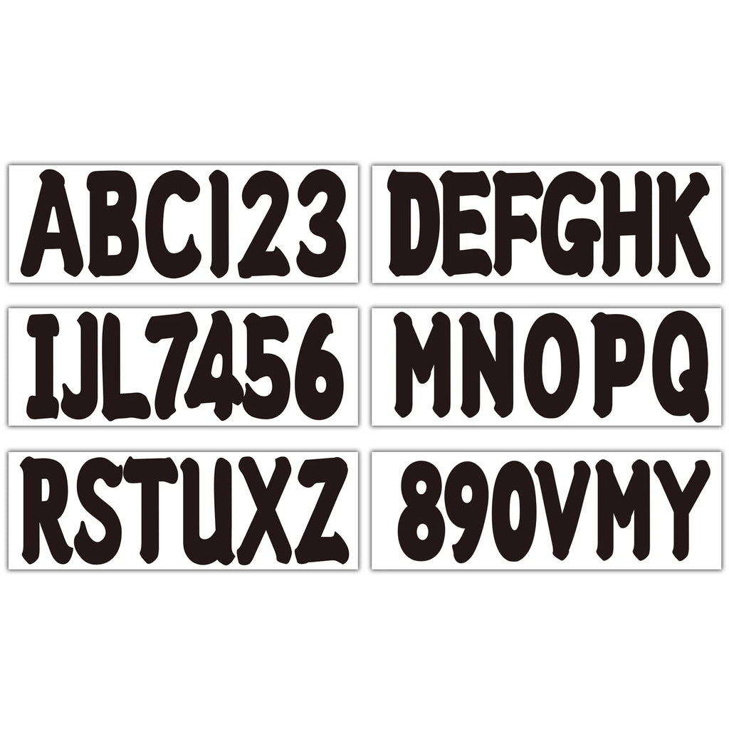 Custom Boat Registration Numbers Decals 4 Sets A-Z & 0-9 - Black