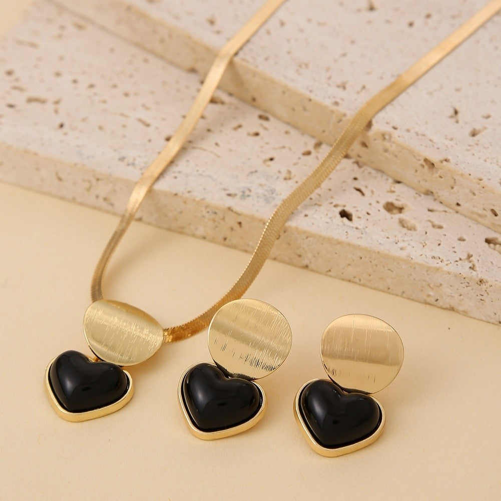 Women Fashion Jewelry Set Black Heart Pendant