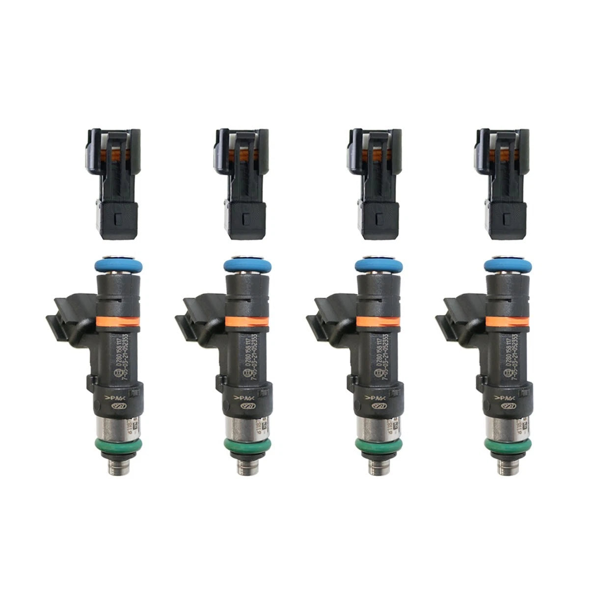 Genuine Bosch 0280158117 550cc 52lb Ev14 Fuel Injectors + Adapters (4)