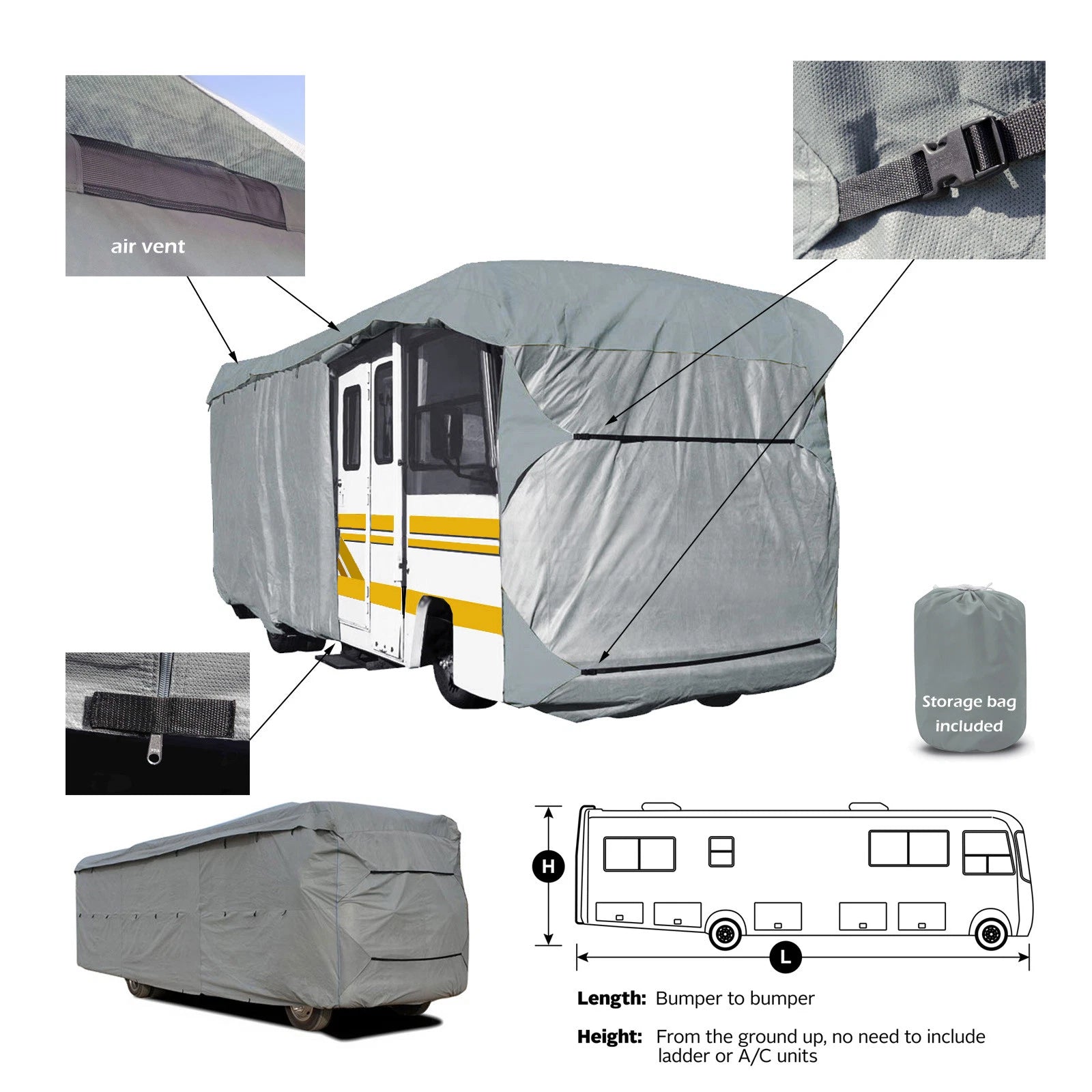 Deluxe 4-layer Class A Rv Motorhome Camper Storage Extra Tall Cover