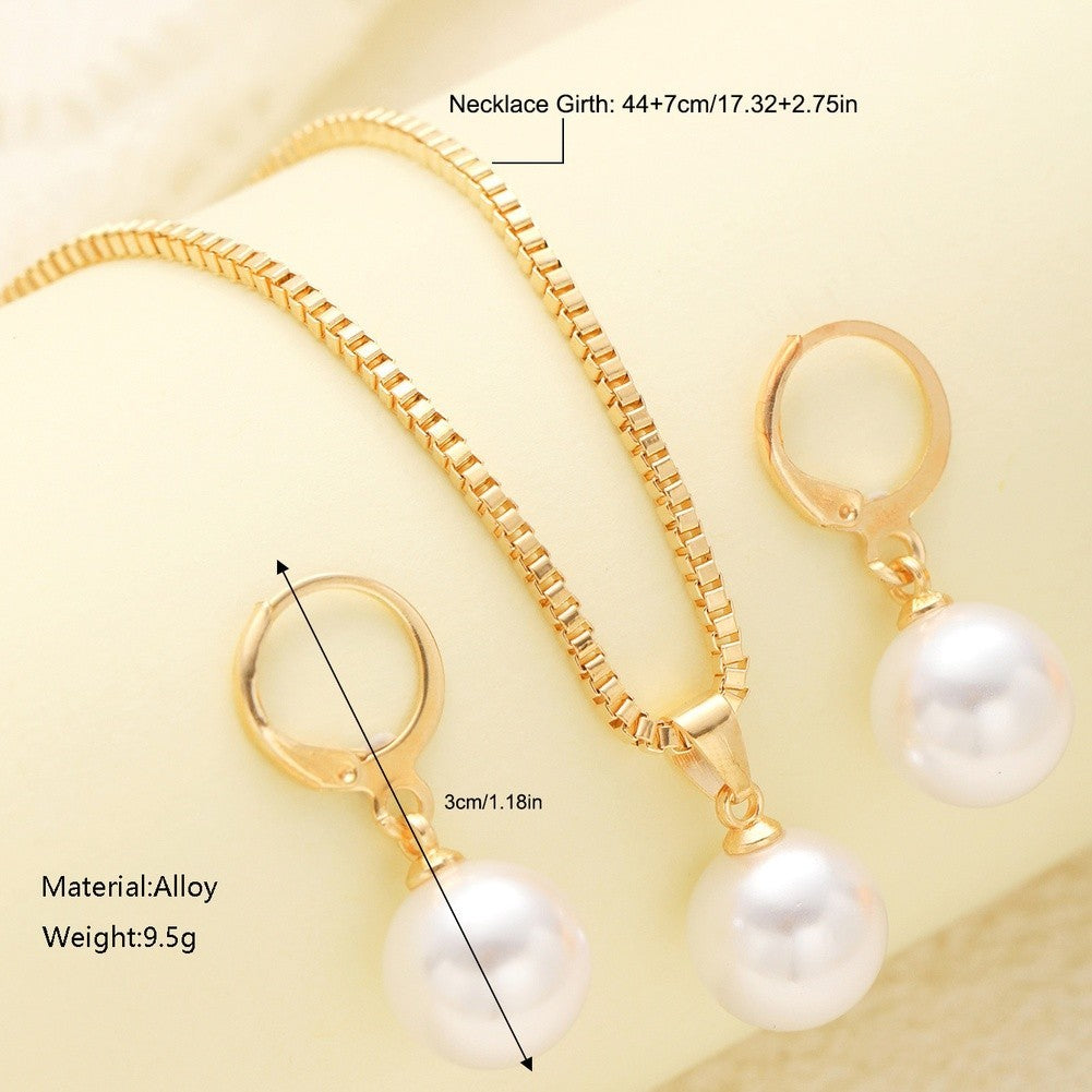 Womens Fashion Pearl Necklace Earrings Set
