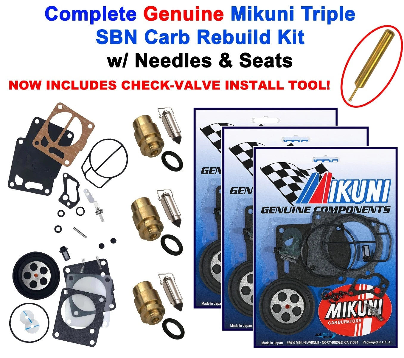 Yamaha Gp 1200 98-99 Genuine Mikuni Triple Carb Rebuild Kit & Needle