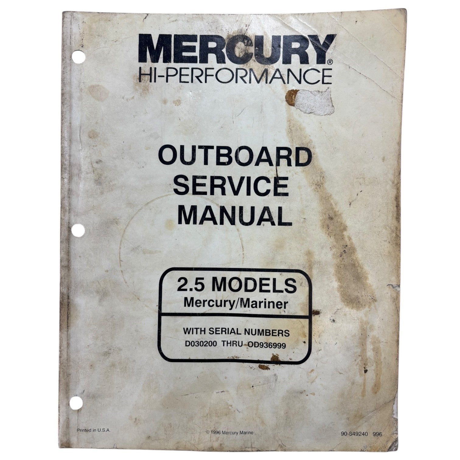 Mercury 90-849240, 2.5 Models Outboards Service Manual (1996)