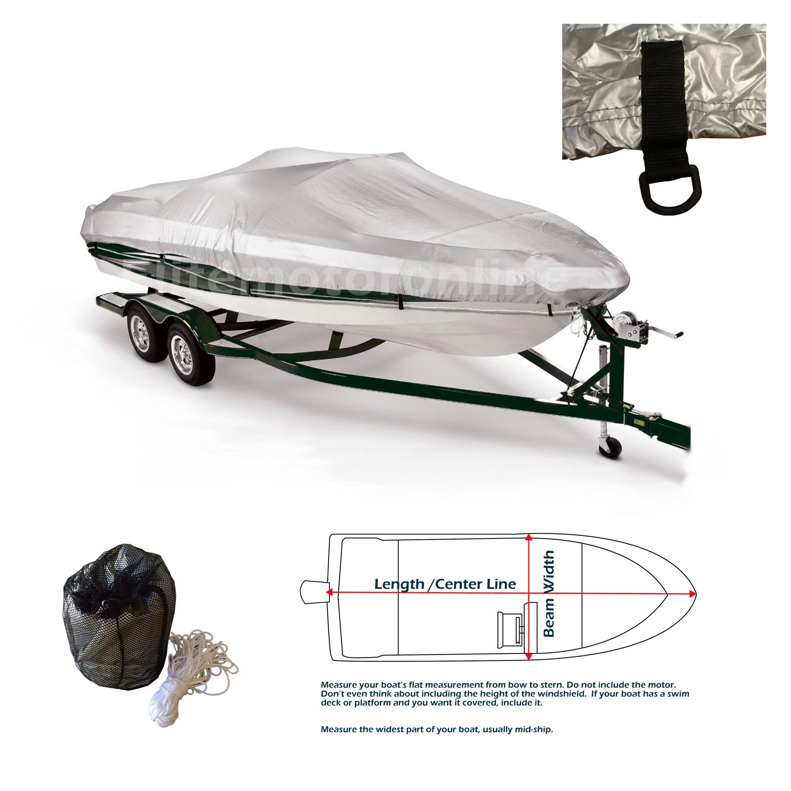 14' - 16' V-hull Fishing Ski Storage Mooring Boat Cover Silver Marine