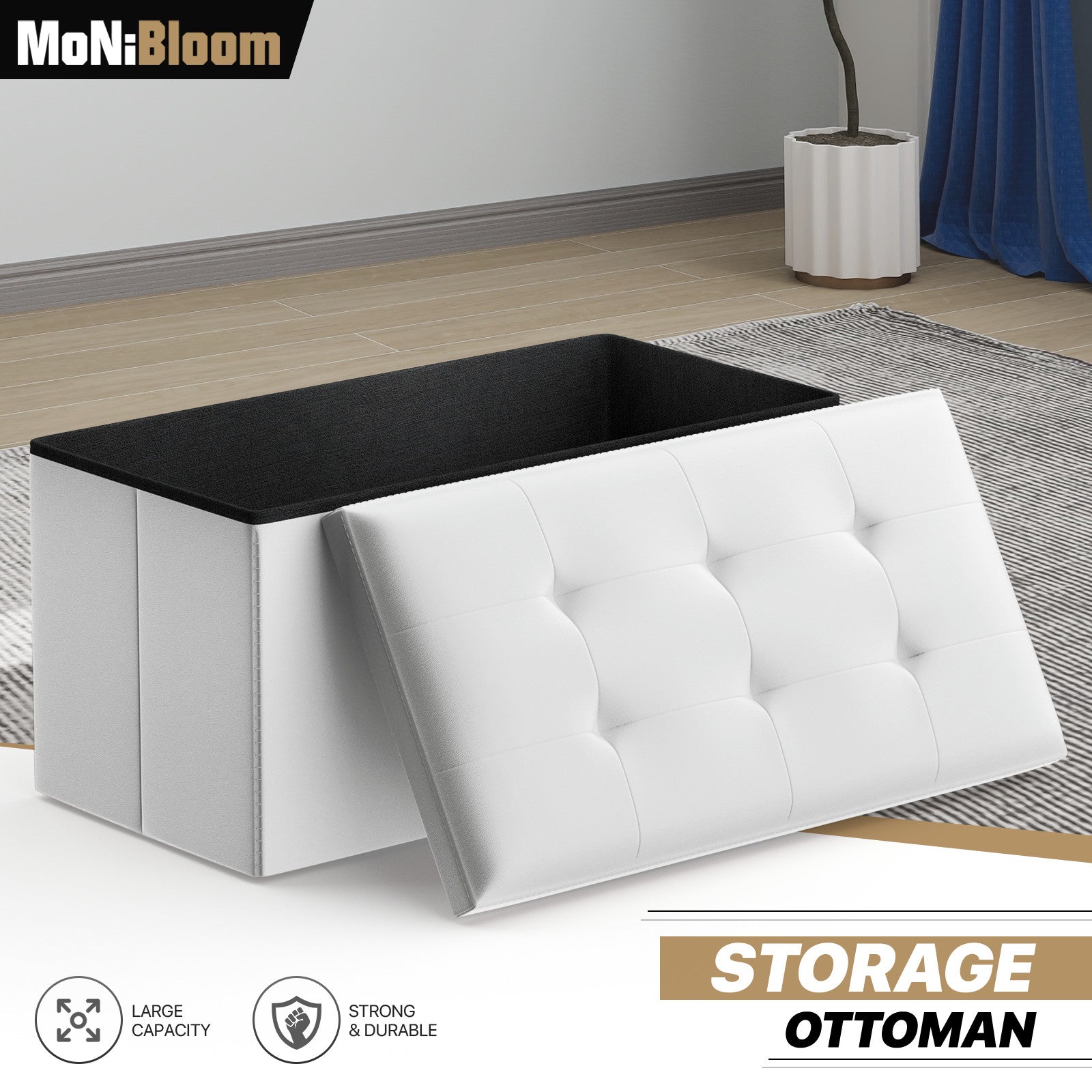 30" White Storage Ottoman Bench