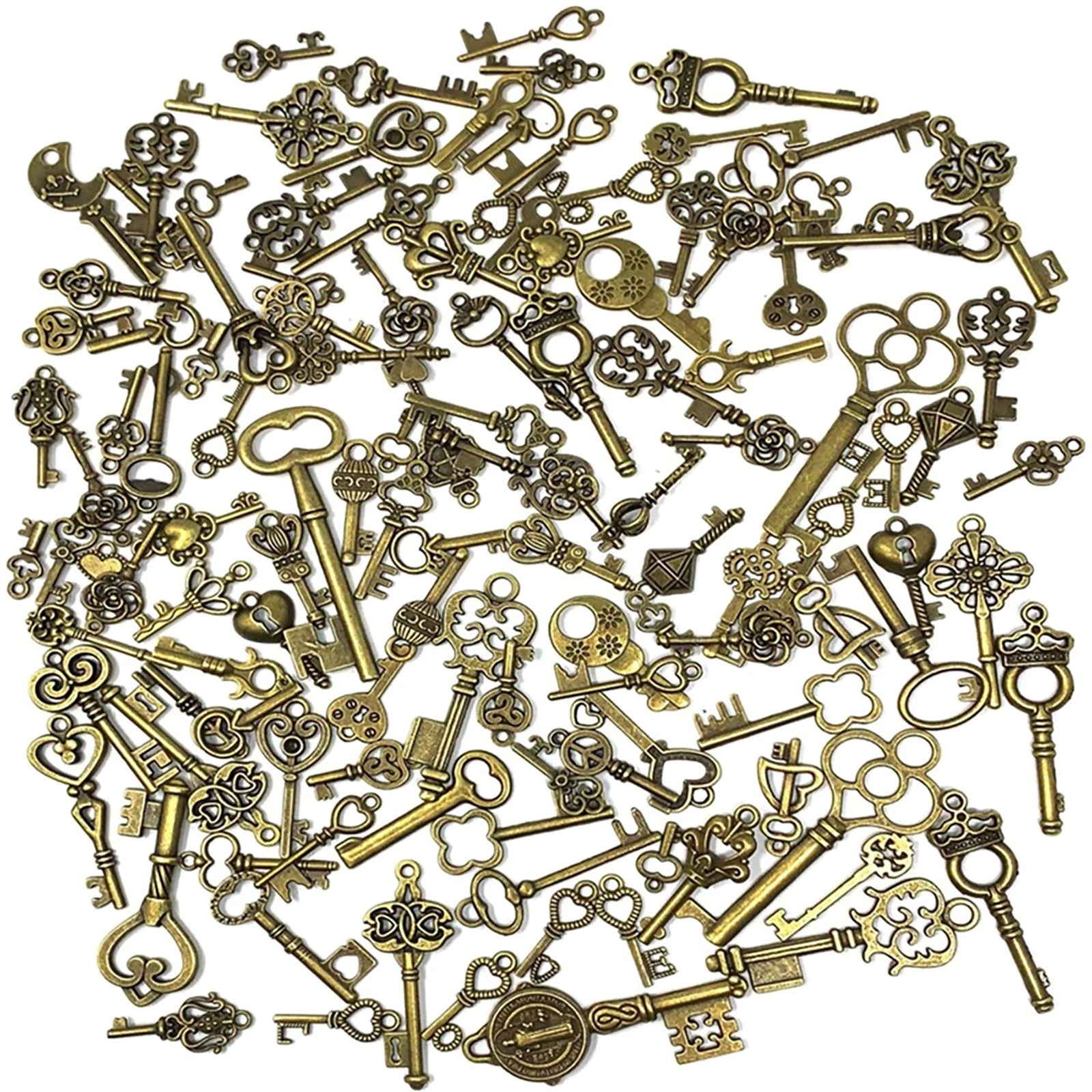 Set Vintage Style Antique Mixed Skeleton Keys Furniture Cabinet Old