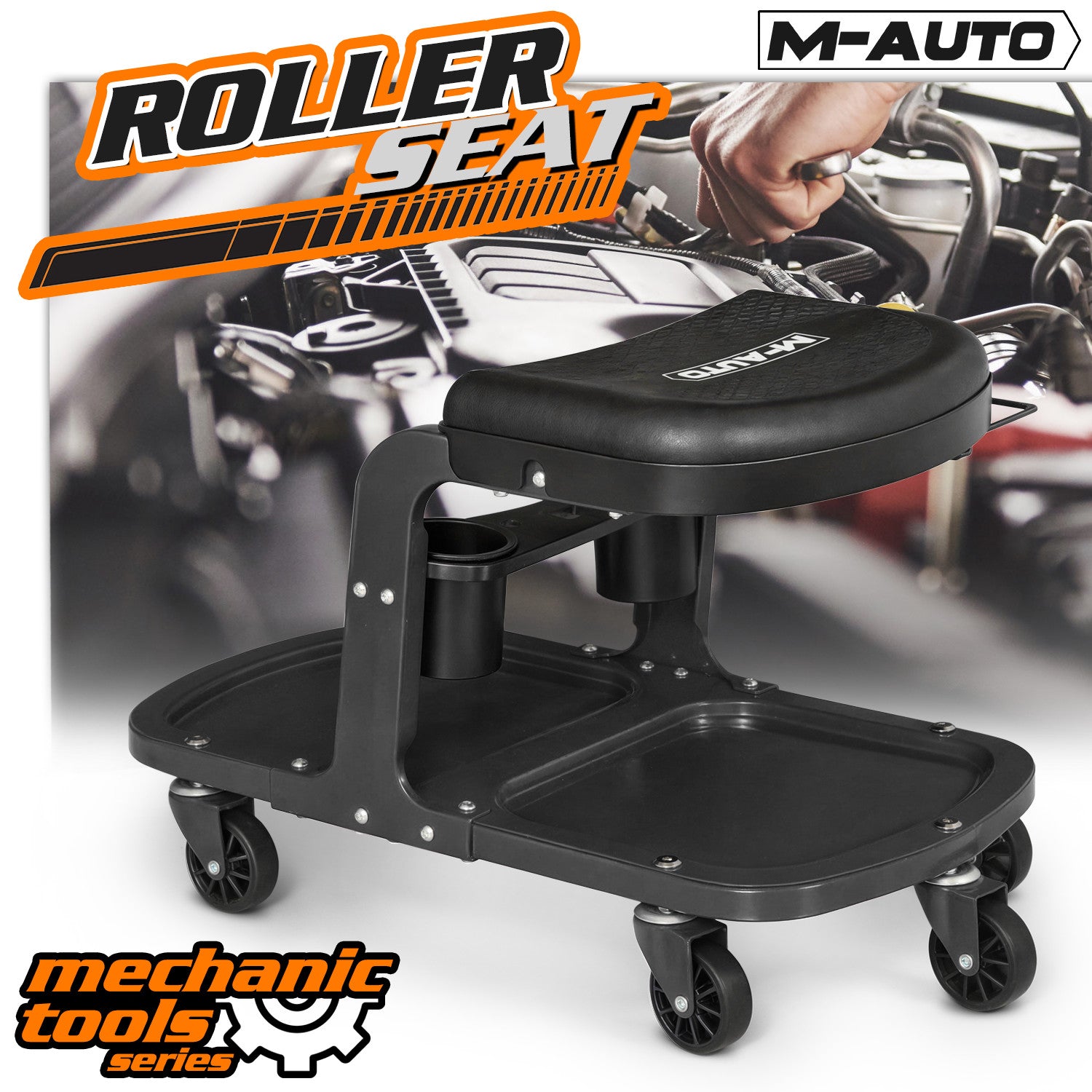 Rolling Garage Shop Stool with Tool Tray