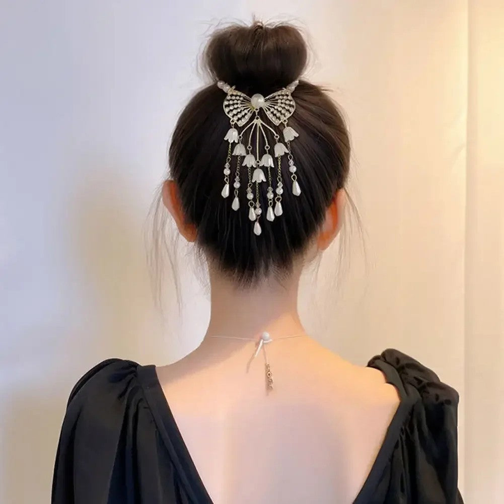 Tassel Pearl Flower Hairpin Metal Clip