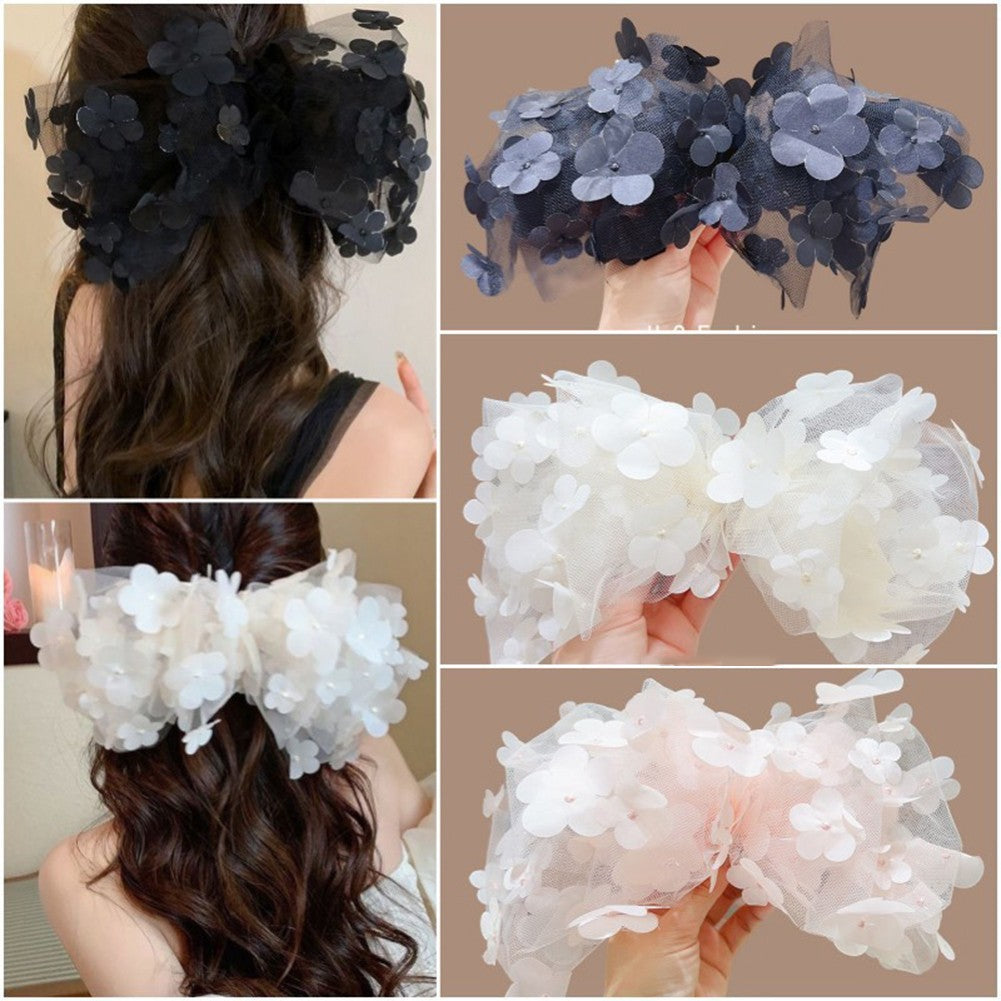 Oversized Bow Hair Clip Mesh Yarn Flower