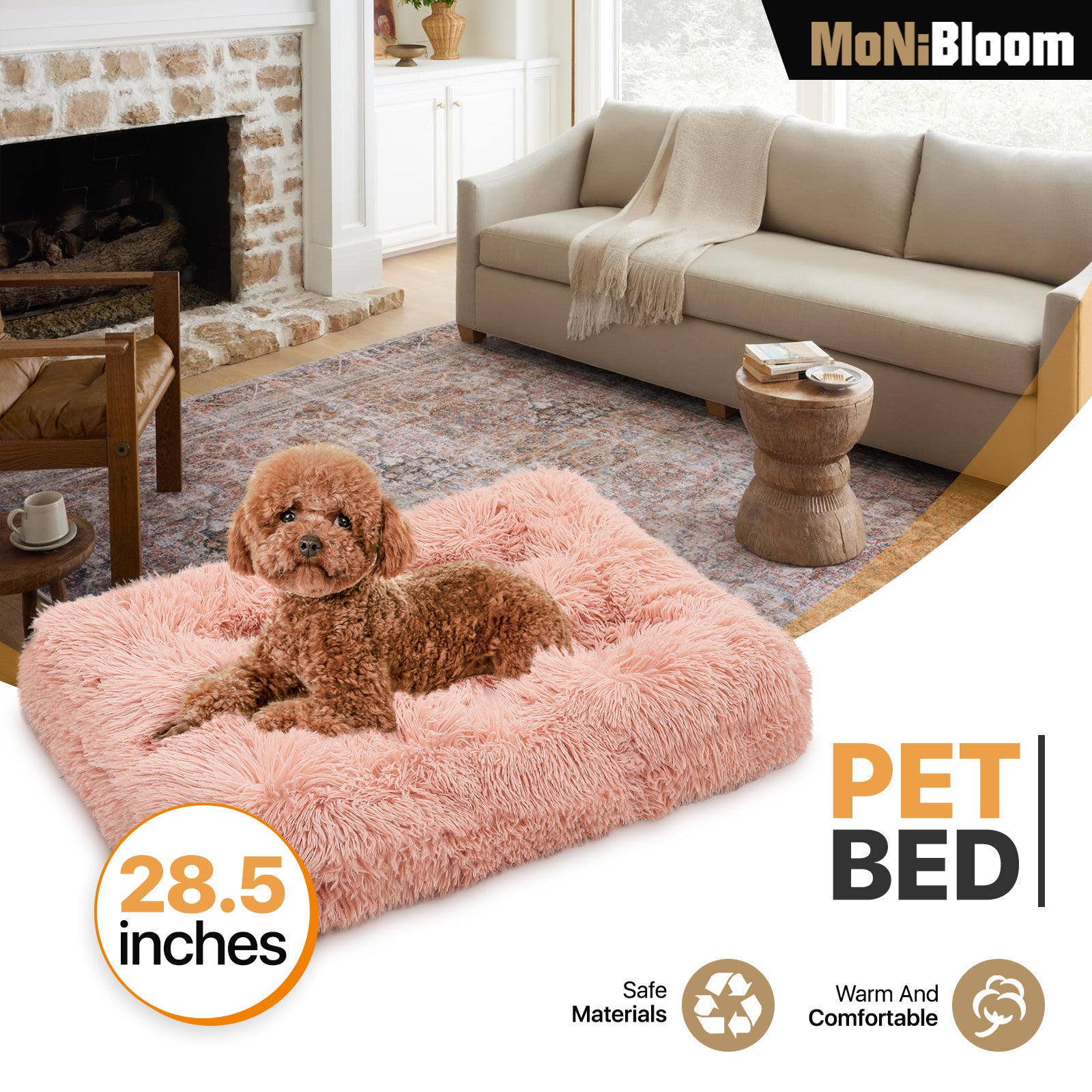 Plush Rectangle Dog Bed - Self Warming