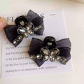 Black Fabric Mesh Bow Hair Clip with Rhinestones