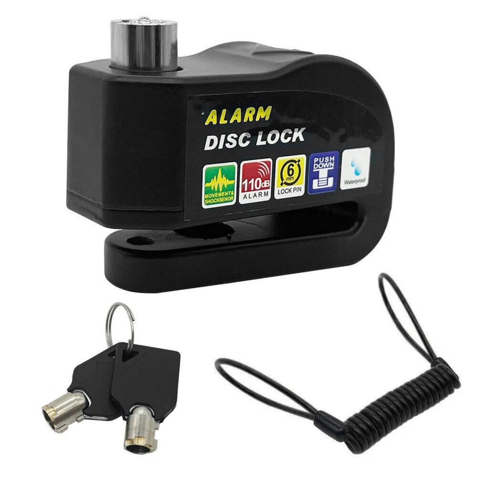 Easy Press Lock 110db Alarm Disc Brake Lock Waterproof For Bike