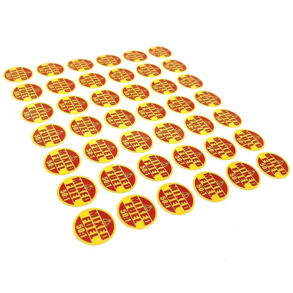 Mixed Fuel 1" Round 50:1 Decal Sticker for Gasoline Fuel - 42 Pcs