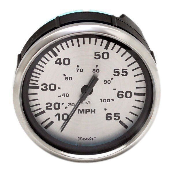 Faria Boat Speedometer Gauge Spun Silver 65 MPH by Faria