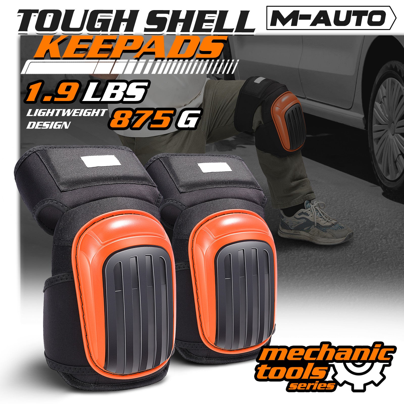Orange Knee Pads with Adjustable Straps