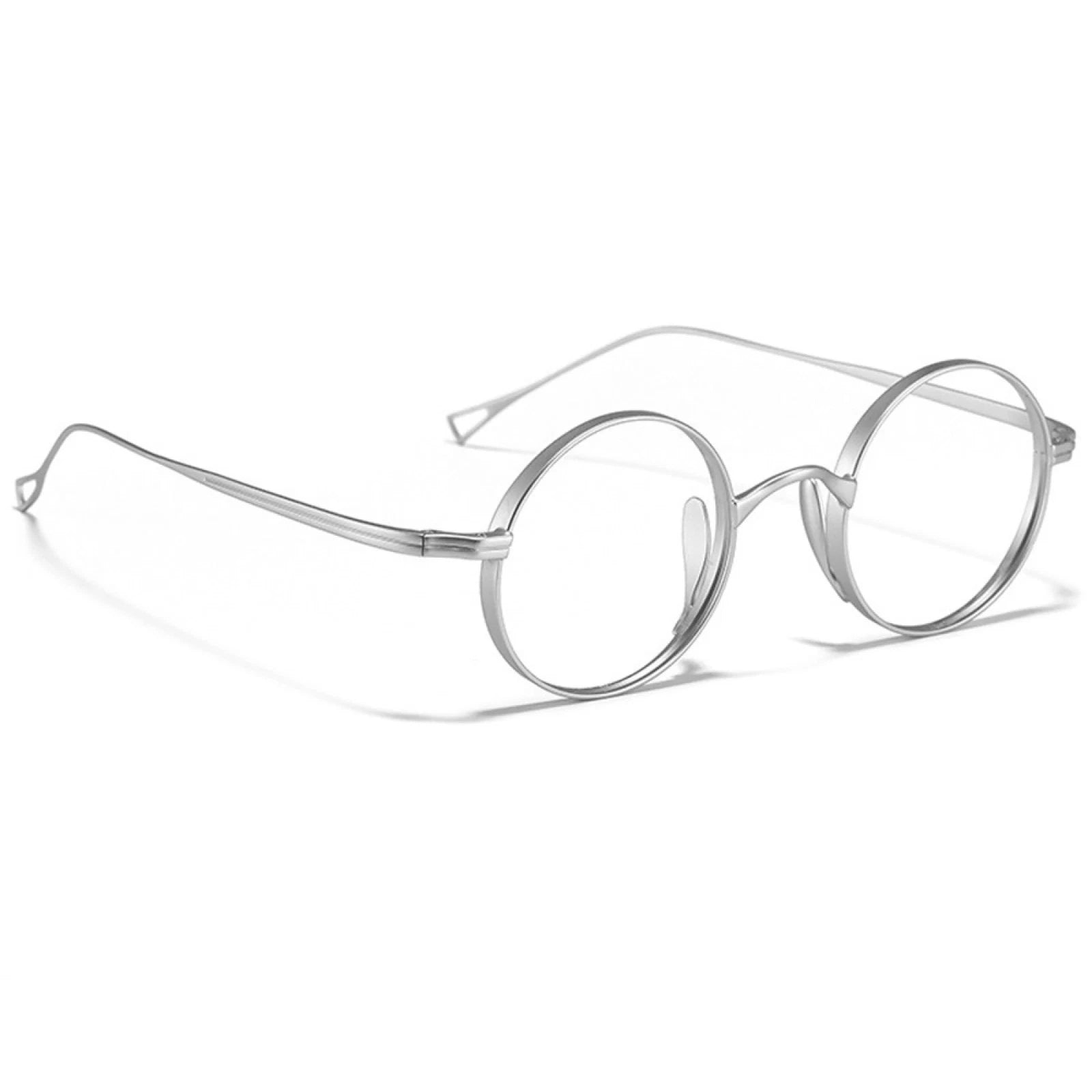 Silver Titanium Retro 45mm Spectacle Glasses Round Eyeglass Frames