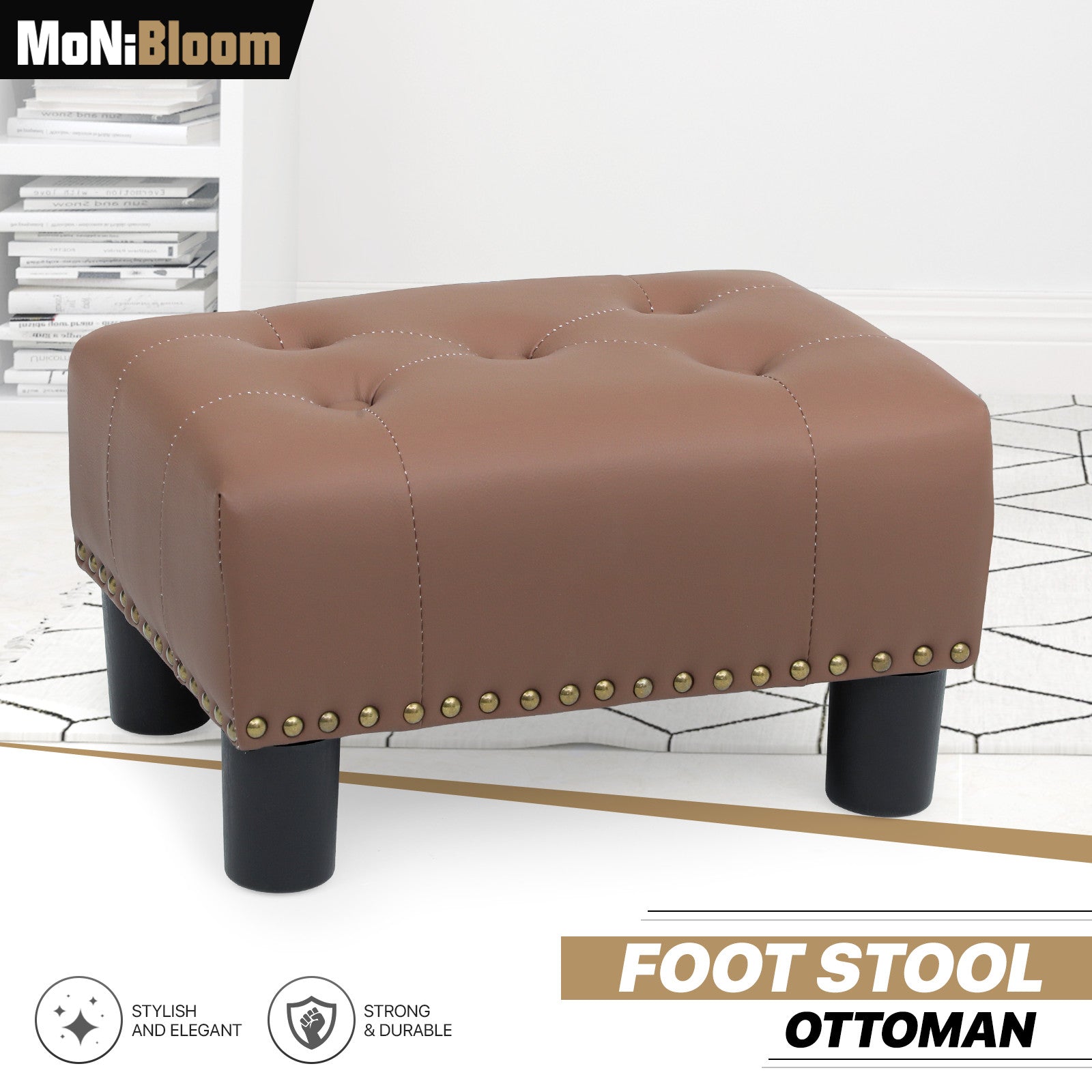 15" Brown Lift Top Ottoman - Tufted Bench